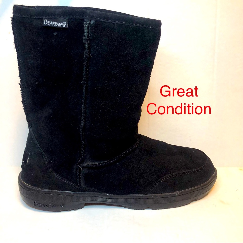 Bearpaw Meadow Short Black Suede Mid-Calf Boot Sheepskin Lining Sz 11 Women